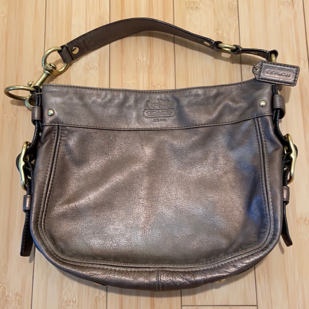 Coach Bag, Bronze shimmer colored leather with Brass accents